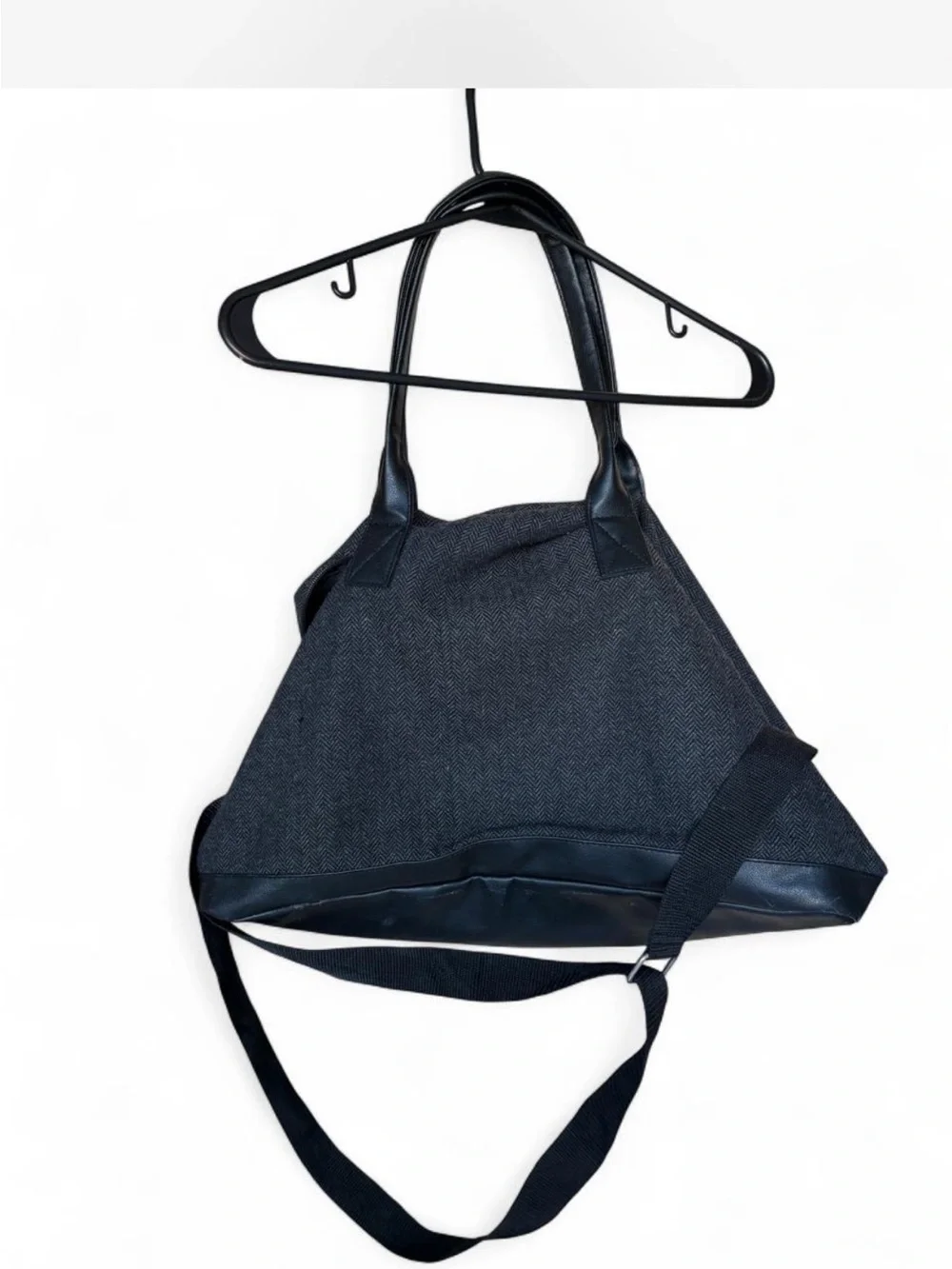 John Varvatos Gray Herringbone Tote with Black Trim